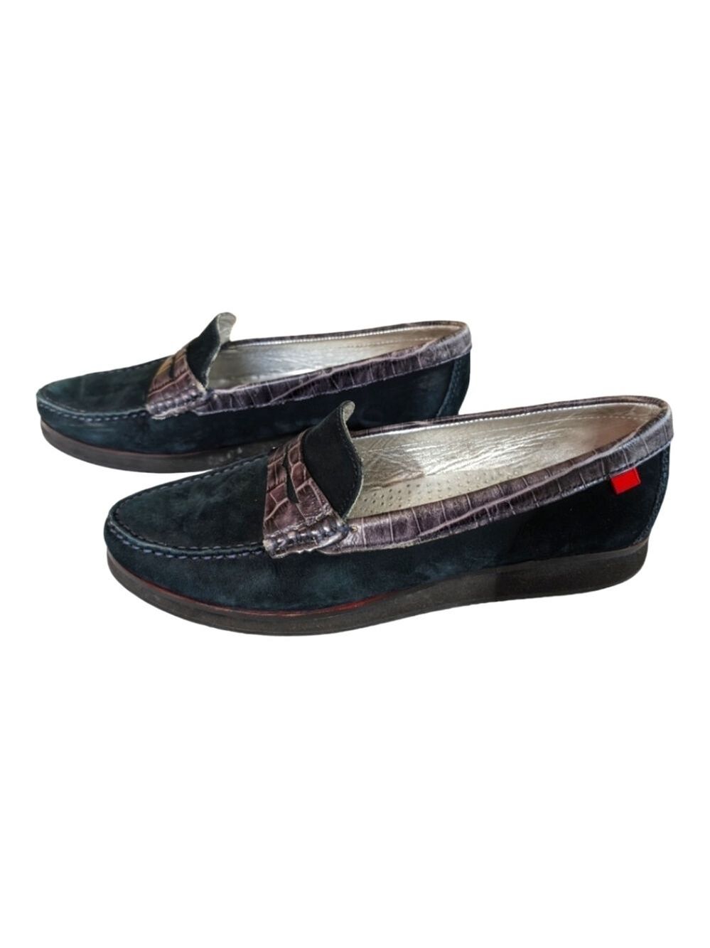 Marc Joseph Chambers Street Navy Suede Croc Leather Loafers Sz 8 Academia
